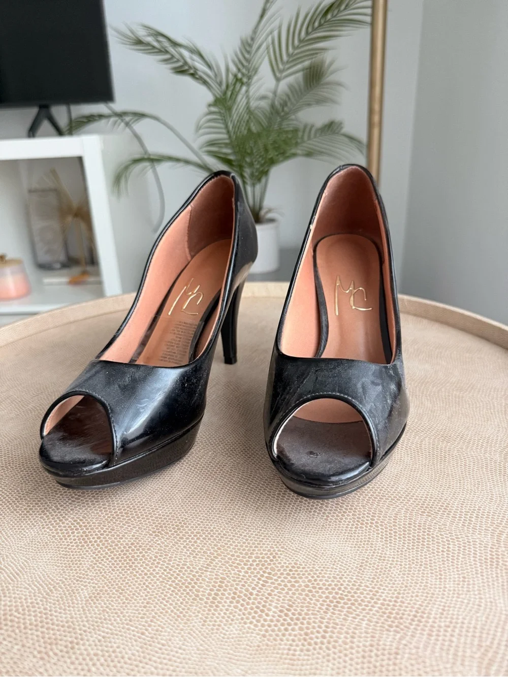 Women's Black Peep-Toe Platform High Heels